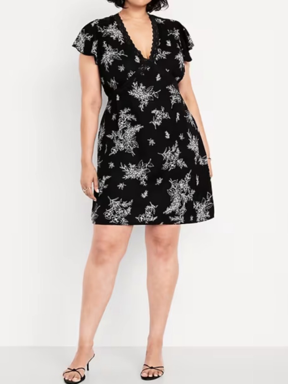Old Navy Black Mini Dress with White Floral Print